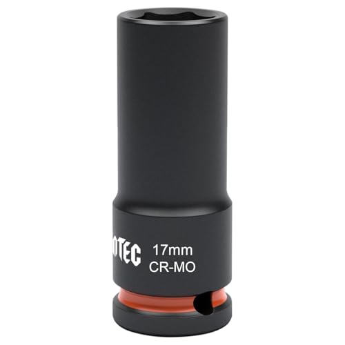 JU JIAN TEC 1/2 Inch Drive - 17mm Deep Impact Socket with Anti-Rounding 6 Point Design Heat-Treated Cr-Mo Steel Automotive Truck Maintenance Heavy Equipment Repair
