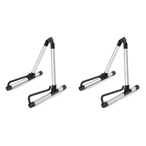 Donner Support de Guitare, réglable et pliable, support de sol en métal pour guitare acoustique, électrique, classique, basse, mandoline, banjo, ukulélé (argenté) (Lot de 2)