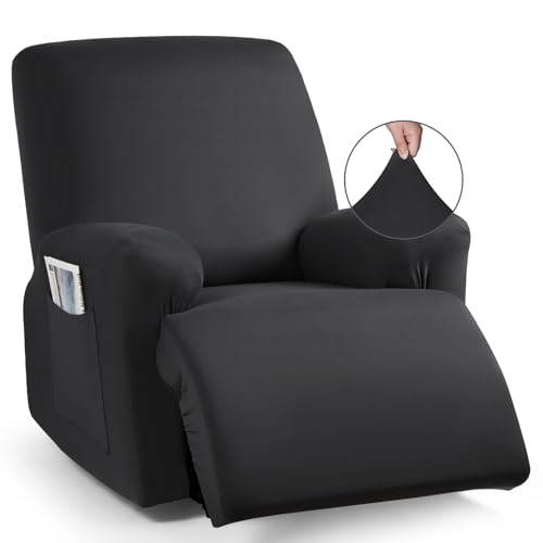 TAOCOCO Oversized Recliner Chair Covers 4-Pieces, Stretch Recliner Cover for Large Recliner Washable Reclining Chair Cover Polyester Soft Fabric Furniture Protector (Oversized Recliner, Black)