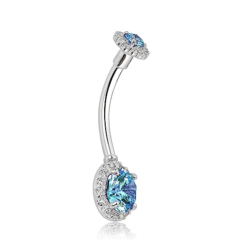 Image of AVORA 10K Gold Simulated Diamond CZ Frame Belly Button Ring Body Jewelry (14 Gauge)