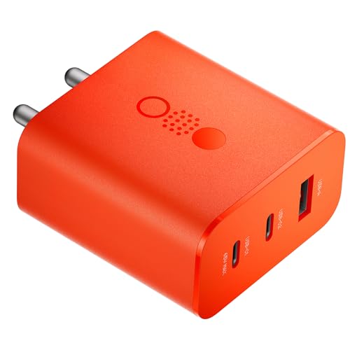 Image of CMF 65W Gan Type C Trio Charger for Nothing | 3 in 1 Port USB C to USB A Wall Fast Charging Adapter for Phone 2a plus /2a /Phone 2 /Phone 1 /Samsung S24 Ultra /S23 /Iphone 15 /Galaxy Tab /Pad /Buds, Orange