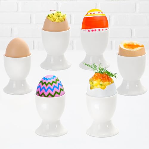 Vidalenta Ceramic Egg Cups Set Of 6 For Soft Hard Boiled Eggs Stand Holder Countertop Gift cover