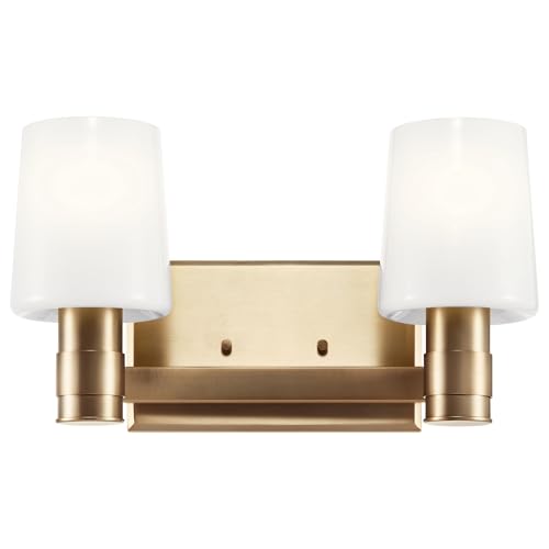 Image of Kichler Adani 2-Light Bathroom Vanity Light Fixture with Opal Glass in Champagne Bronze, Modern Wall Mount for Powder Room or Bathroom (8.25 inch x 14.5 inch), 55175CPZ