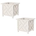 Lattice Design Planter Box 2-Pack – 14.75-Inch Decorative Outdoor Flower or Plant Pots – Front Porch, Patio, and Garden Decor by Pure Garden (White)
