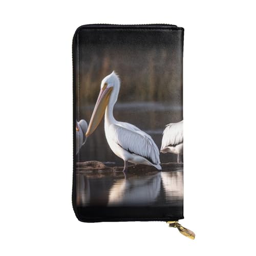 Three Pelicans Wallet for Men Women Long Purse Leather Clutch Large Business Handbag Travel Phone Holder Credit Card Holder Money Case with Zipper Leather Wallets Gift