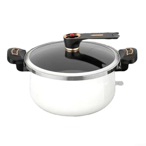Qualoramall Olla a presión esmaltada de gran capacidad, olla a presión de hierro fundido antiadherente con revestimiento esmaltado, doble mango para cocinar al vapor y hervir guisos (7 L, blanco)