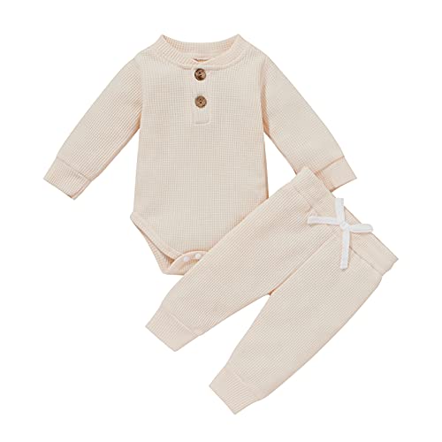 Image of One opening Toddler Baby Boy Girl Clothes Outfits Ribbed Long Sleeve Pullover Sweatshirts Pants Newborn Girl Outfit Set