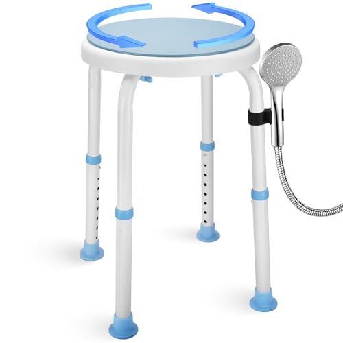 pxsulliao Foldable Adjustable Swivel Bath Seat Bathroom Bathtub Shower Chair Stool for Elderly and Disabled, Seniors Tub Transfer Bench for Inside Shower (Blue, Rotating Model)