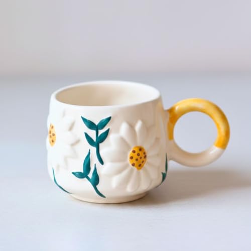 WEAVING HOMES Daisy Bloom Mug 250 ML Handmade Ceramic Mugs Gift to Best Friend Coffee/Tea/Milk/Green Tea/Cold Coffee Mugs/Cup Microwave Safe & Dishwasher Safe (Set of 1)