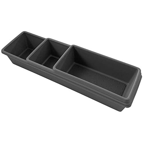 edge Tray Bins 3 Pack Multi Use Storage for Kitchen Darwers, Office and Bathroom Non-Slip Durable Rubber Lining, Charcoal - Small