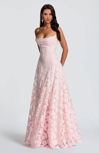 Spaghetti Strap Laces Prom Dress Floral Cowl Neck Bridesmaid Dresses Elegant Backless Long Evening Party Gown3