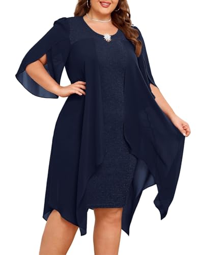 Hanna Nikole Damen Festliche Partykleider Tunika Abiballkleid Dunkelblau 52...