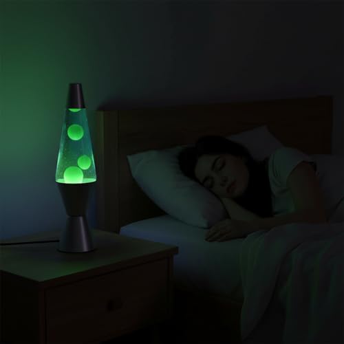 Image of KARP 14.5 Inch Lava Lamp (Blue Water & Green Lava) | Silver Base, Metal & Glass | 220-240V 50Hz | R39 E14 25W Bulb | Run by Plug with Inline Switch | Ambient Night Lamp & Gift for Home Decor & Office