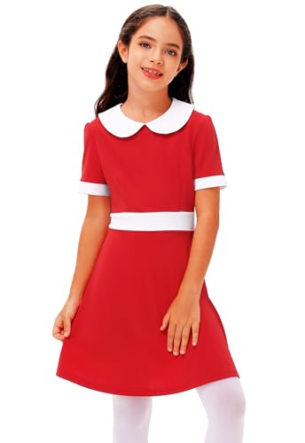 Remimi Halloween Girls Short Sleeve Peter Pan Collar A-Line Red Dresses 3-14 Years4