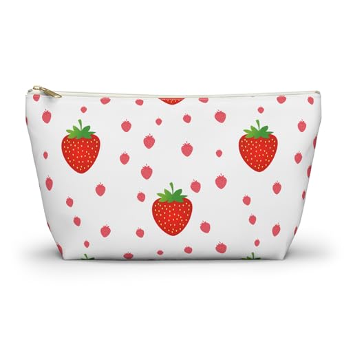 Makeup pouch,Accessory Pouch – Large Cosmetic Bag with Zipper – Travel Makeup Bag for Women – Minimalist Toiletry Organizer – Black & White Pencil Case (Strawberry, Small)