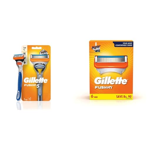 Image of Gillette Men Fusion Manual Razor, 1 Pc and Shaving Blades- Pack of 6 (Cartridges)
