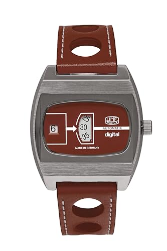UMF RUHLA Jumping Hour - Digitale Scheibenuhr in Rot - 41 mm - Automatik 26 Steine - Edelstahlgehäuse - Saphirglas - 36 h Gangreserve - Limitierte Neuauflage 2025 – Made in Germany