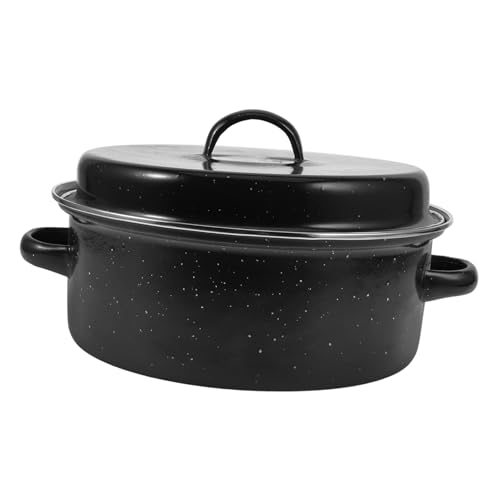 SUPVOX Enamel Roasting Pan with Lid Kitchen Cooking Pot for Sweet Potatoes Chicken Meats Ergonomic Double Handles for Safe Handling for Home Camping Restaurants