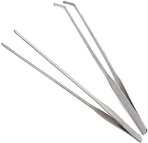 Wenplus 2 Stück Aquarium Pinzette Edelstahl Gerade und Gebogene Pinzette Set Langer Griff Reptilienfütterungszange für Wasserpflanzen Eidechsen Spinnenschlangen Gartenreparatur - 10,6 Zoll, Silber