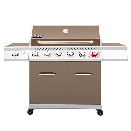 Royal Gourmet GA6402C 6-Burner Propane Gas Grill with Sear Burner and Side Burner, 74,000 BTUs, Cabinet Style Outdoor BBQ Grill for Barbecue Grilling & Backyard Cooking, Coffee