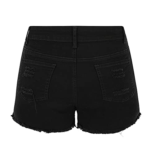 Image of THUNDER STAR Women Mid Rise Ripped Stretchy Jeans Shorts Frayed Raw Hem Casual Denim Shorts