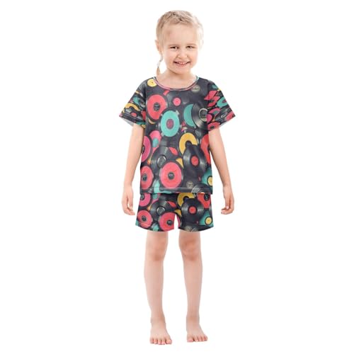 ALAZA Colorful Vinyl Music Records Pajamas Set Short Sleeve Cotton Sleepwear Summer Pjs 2 Piece 5-14Y3