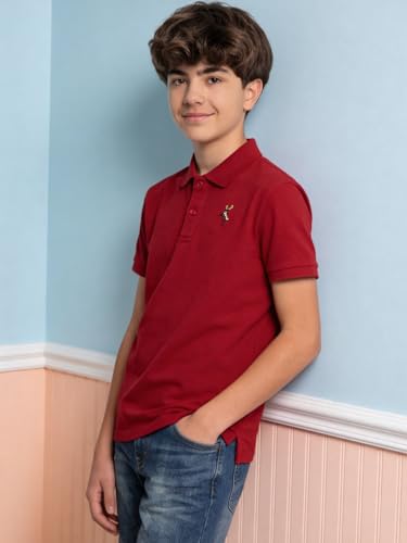 Image of Li'l Tomatoes Boys Cotton Pique Polo T-Shirt | Solid Collared Half Sleeve Tee for Kids | Soft Breathable Summer Wear | Casual Smart Polo T-Shirt | 9-16 Years