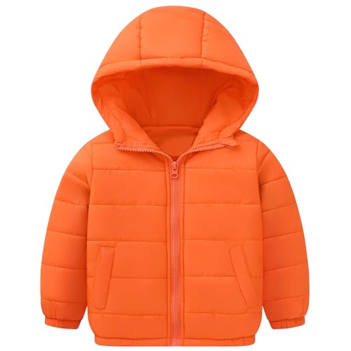 Amur Leopard Chaqueta de Algodón Niños con Capucha Abrigo Invierno Niñas de Color Sólido Chaqueta Acolchada Cálida, Naranja, 130/7-8 Años