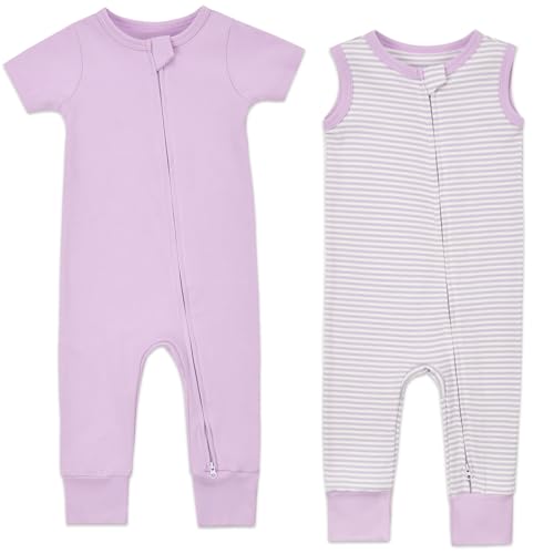 Image of Aablexema 2PCS Baby Cotton Romper Zipper Short Sleeve & Sleeveless Footless Pajamas One Piece Jumpsuits Outfit Clothes