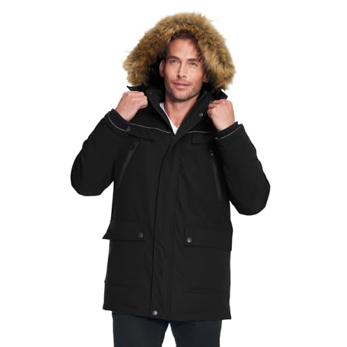ALPINE NORTH Fraser Men’s Vegan Down Parka with Faux Fur Hood - Insulated, Water-Repellent, Relaxed Fit Winter Coat For Men
