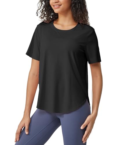 G4Free Workout Tops for Women Athletic Tshirt Shirts Short Sleeve Running Hiking Loose Tees Wicking(Pure Black,M)