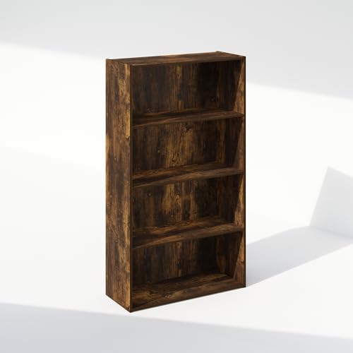 Image of Furinno Simple Book Shelf, 4-Tier Bookshelf, Bookcase with Open Shelf, 9.4 x 23.6 x 41.7, for Living Room, Bedroom, Home Office, Amber Pine
