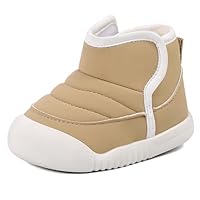 MK MATT KEELY Baby Winter Boots Toddlers Waterproof Snow Booties Boys Girls Warm Fleece Shoes with Anti-Slip Rubber Sole,Khaki,Size 4/4.5 UK Child