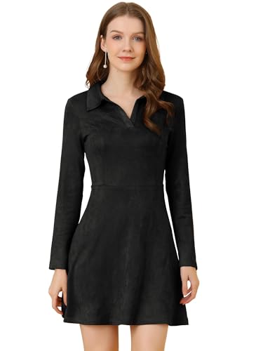 Allegra K Women's Faux Suede Dress Western Long Sleeve Fall A-Line Mini  Dresses Cowgirl Outfit X-Small Black at Amazon Women's Clothing store