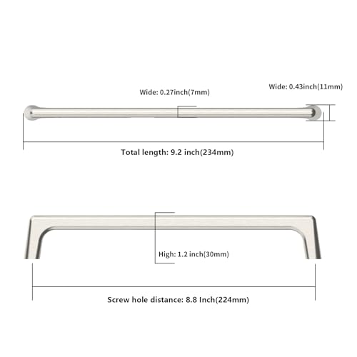 Image of 9BUILD 10 Pack Brushed Satin Nickel Cabinet Pulls 8.8 Inch Kitchen Cabinet Handles Cabinet Hardware Kitchen Handles for Cabinets Cupboard Handles Nickel Dresser Pulls Drawer Handle
