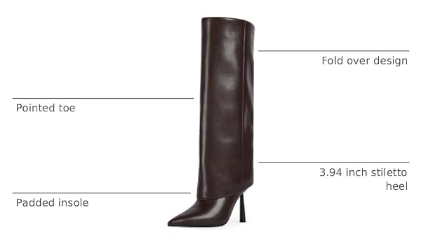 Modatope Fold Over Knee High Boots Pointed Toe Stiletto Heel Shark Boots, Chocolate, 7.5 by Modatope - Used condition - Image 3