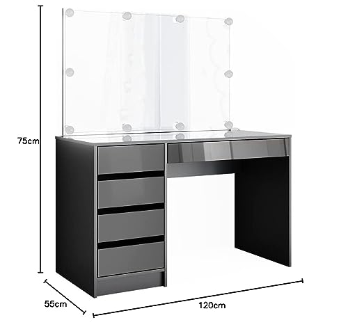 Vicco Schminktisch Anthrazit Sherry 120x75x55 cm - Frisiertisch, 5...
