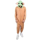 Star Wars The Mandalorian Baby Grogu Adult Hooded Kigurumi Union Suit Pajama Onesie Costume With Ears-Small