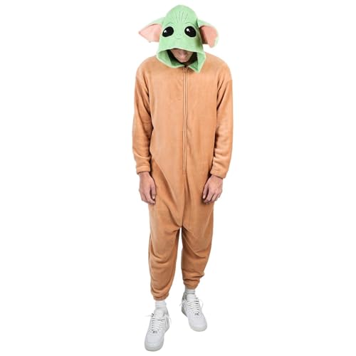 Star Wars The Mandalorian Baby Grogu Adult Hooded Kigurumi Union Suit Pajama Onesie Costume With Ears-XL