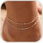 CAROVO Gold Ankle Bracelets for Women 14K Real Gold/Silver Plated Layered Anklet Waterproof Set Snake Sparkly Cuban Link Figaro Bead Paperclip Butterfly Chain Stackable Anklets Set Beach Jewelry for Women