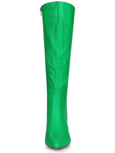 Allegra K Allegra K Women's Pointy Toe Buckle Stiletto Heel Grass Green Knee High Boots 8 m US