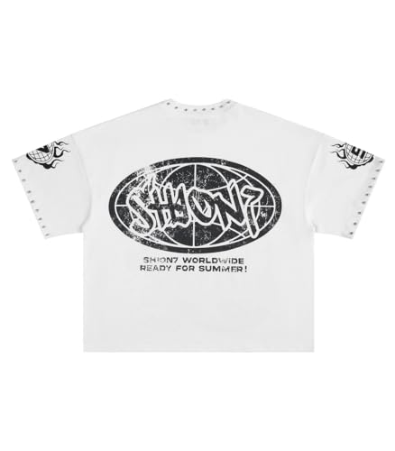 Men's Oversized T-Shirt, Crew Neck Short Sleeve Graphic Printed Tee for Men, Rhinestone Embellished Baggy Cropped T-Shirts2