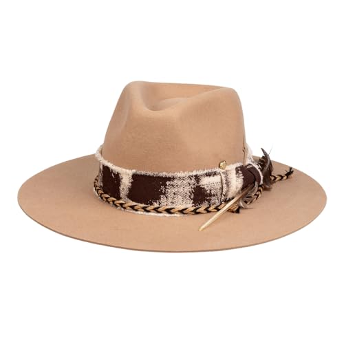 Image of RUEDIGER Vintage Wide Brim Fedora Hats 100% Wool Stiff Felt Hat Rancher Hat with Lightning Logo Handmade Distressed /Burned