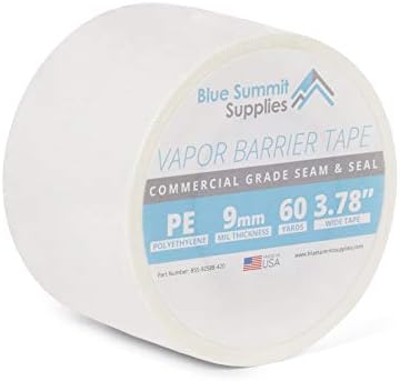 Blue Summit Supplies Vapor Barrier Tape, PE 9mm Polyethylene Tape Sealing Moisture Barrier Seam and Seal Tape for Crawl Space or Marine Use, Waterproof White 9 Mil Poly Tape, 3.78 Inch, 180 Foot Roll