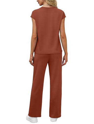 Image of WIHOLL 2 Piece Sets for Women Casual Summer Travel Vacation Outfits Cap Sleeve Lounge Set