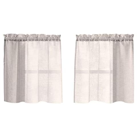 Linen Neutral Kitchen Curtains 24 inch Length for Small Windows Tiers Cafe Curtains 30" W x24 L,Short Window Treatment Sets Basement/Bathroom Drapes,2 Panels Rod Pocket Cover