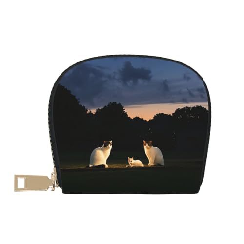 Felines at Twilight Print Credit Card Holder, PU Leather Small Card Bag Wallets with Zipper for Women Men id Business Card2