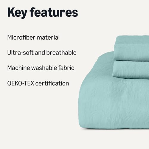 Image of Amazon Basics Brushed Microfiber Comforter Set, Extra Soft with Natural Texture, 3-Piece, King, Blue, Warm, Oeko-TEX Certified