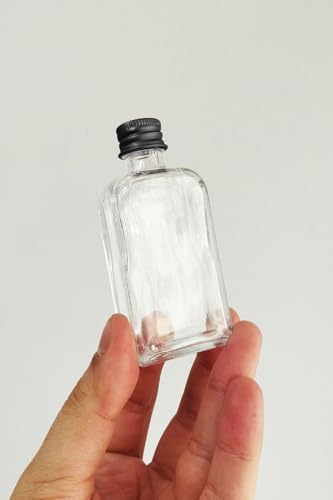Resim 40 ml Kolonya Tıpalı ve Metal Kapaklı Hediyelik Yassı Kolonya Şişesi 40 Cc Nişan, Düğün Cam Şişe 20 Adet (40 ml Yassı, Siyah Kapak (Black)) 