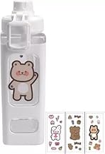 CARAXIS Plastic Kawaii Water Bottle With Straw And Sticker, Kawaii Bear Water Bottle Square Drinking Bottle For Girl, Cute Juice Tea Water Cups [Strap Not Included] -700Ml (White Water Bottle)